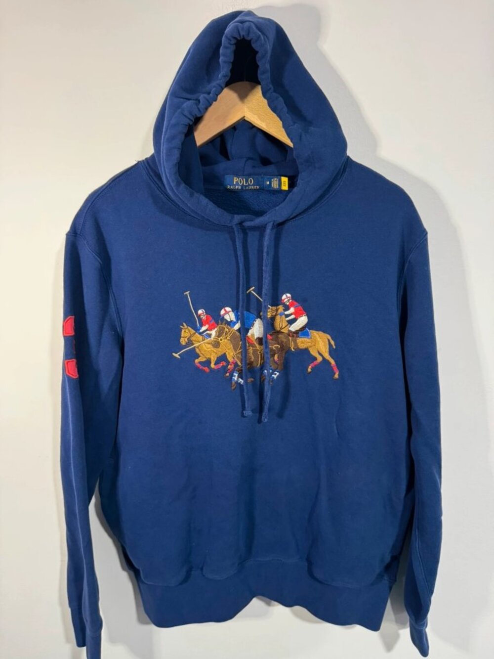 Polo Ralph Lauren Triple Pony Fleece Hoodie Mens M Navy Blue Stampede